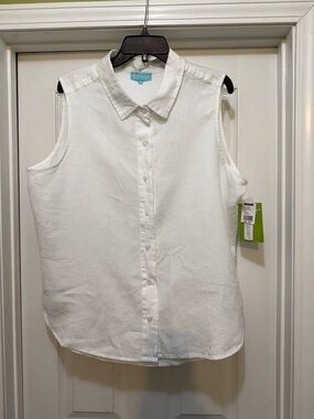 Anthony’s Resort Wear Linen Sleeveless Button Down Top – White NWT -1X